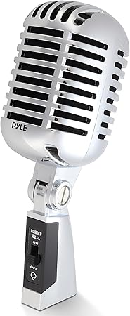 Pyle Classic Retro Dynamic Vocal Microphone - Old Vintage Style Unidirectional Cardioid Mic with XLR Cable - Universal Stand Compatible - Live Performance In Studio Recording - PDMICR42SL (Silver)