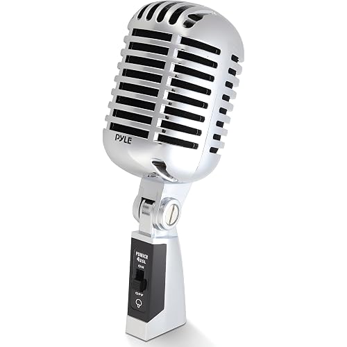 Pyle Classic Retro Dynamic Vocal Microphone - Old Vintage Style Unidirectional Cardioid Mic with XLR Cable - Universal Stand Compatible - Live Performance In Studio Recording - PDMICR42SL (Silver)
