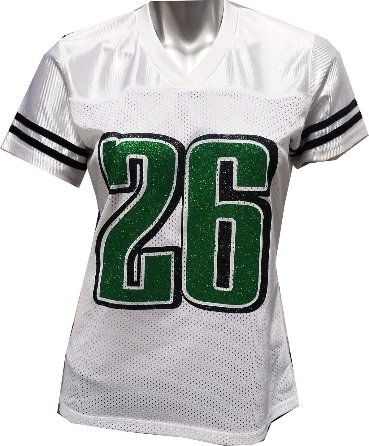 Custom Womens Blinged Football White Mesh Saquon Barkley Jersey Size 3XL XXXL