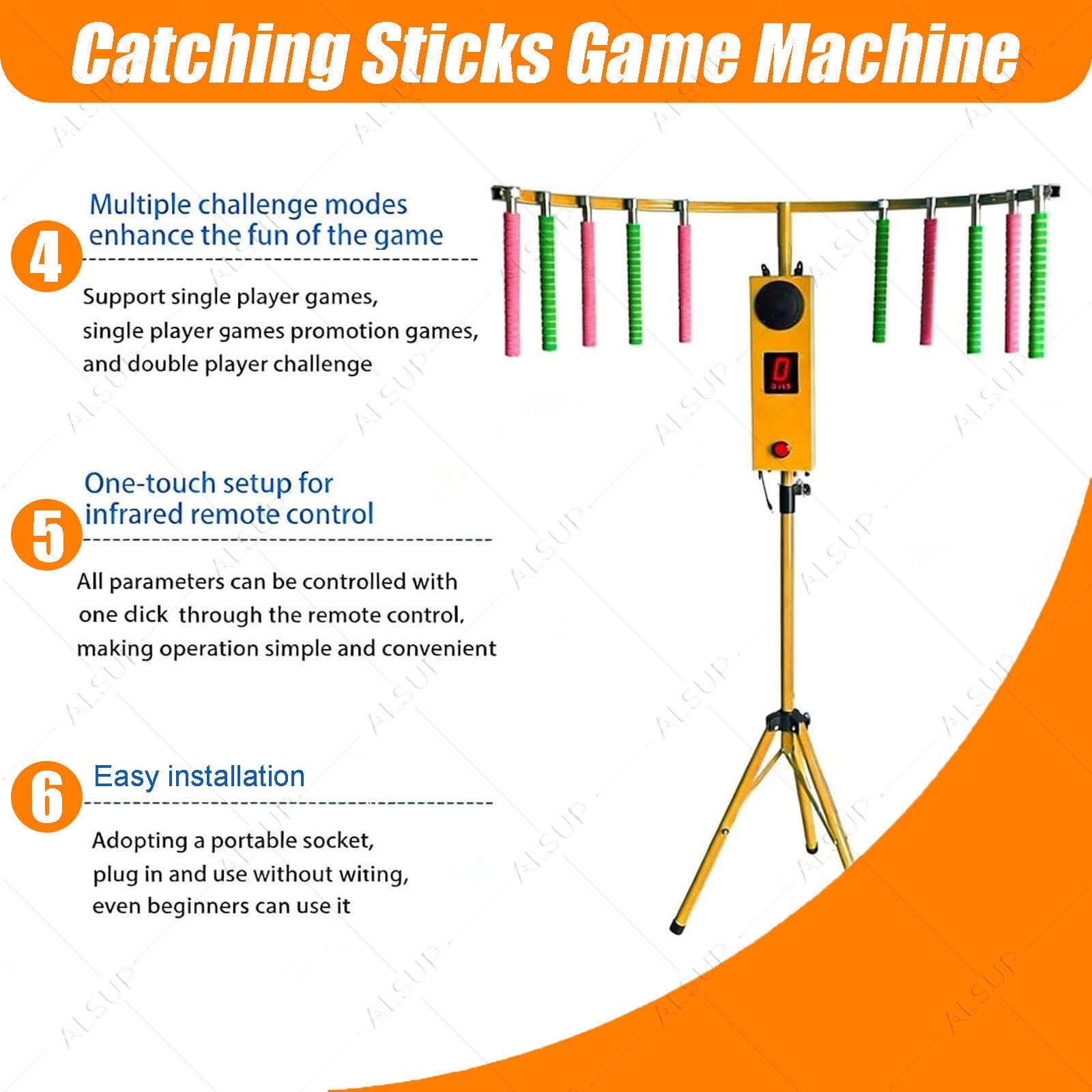 Gra zręcznościowa Catch Stick – automat do treningu koordynacji wzrokowo-ruchowej, 3 tryby gry, statyw z regulacją wysokości; idealna na imprezy, wydarzenia i spotkania rodzinne Blue