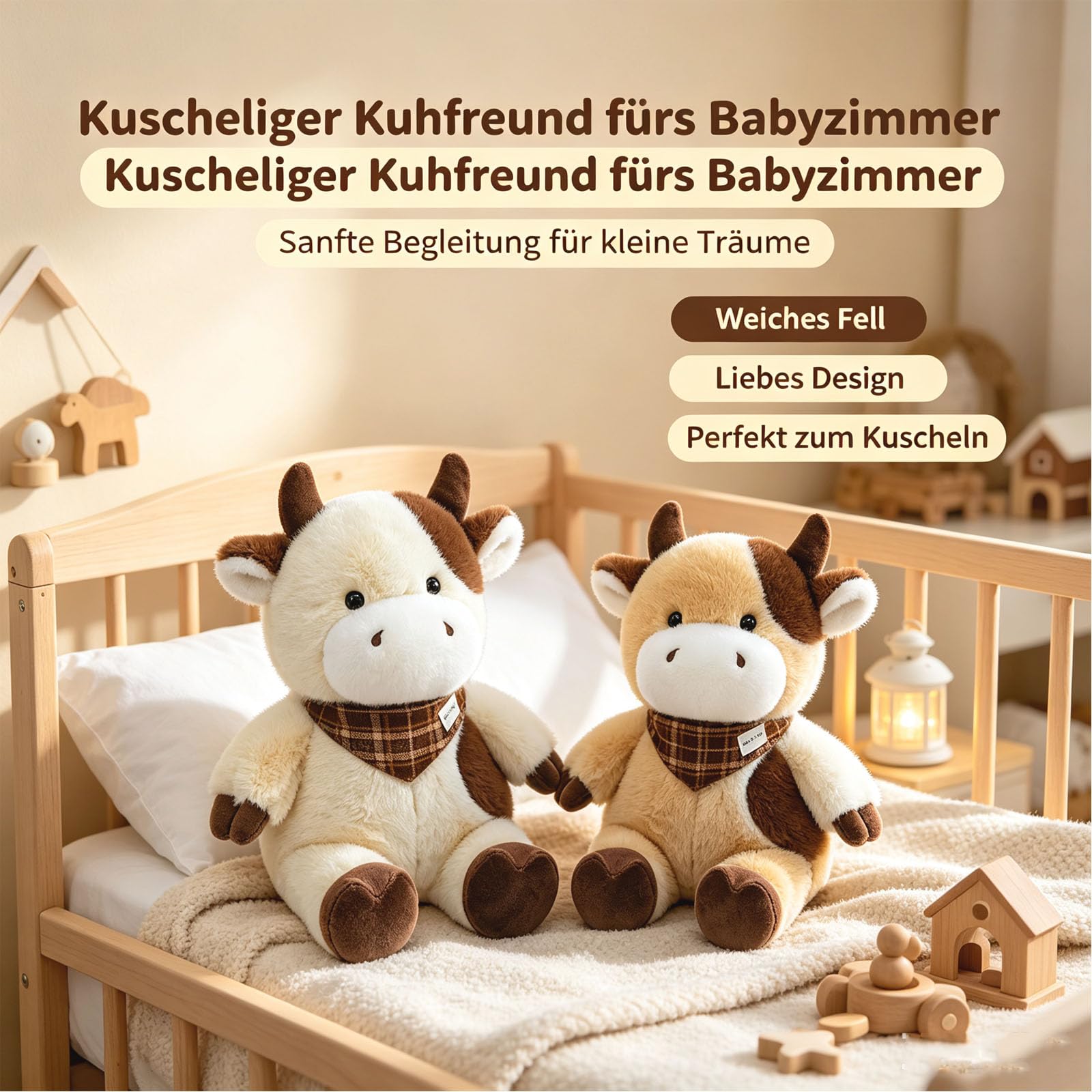 Kuschelige Kuh Aus Weichem Plüsch, Plüschtier Kühe mit Schal, Kuh Stofftiere zum Kuscheln und Spielen, Milchkuh Plüsch Spielzeug Geschenke für Erwachsene und Kinder (Weiß,60cm)