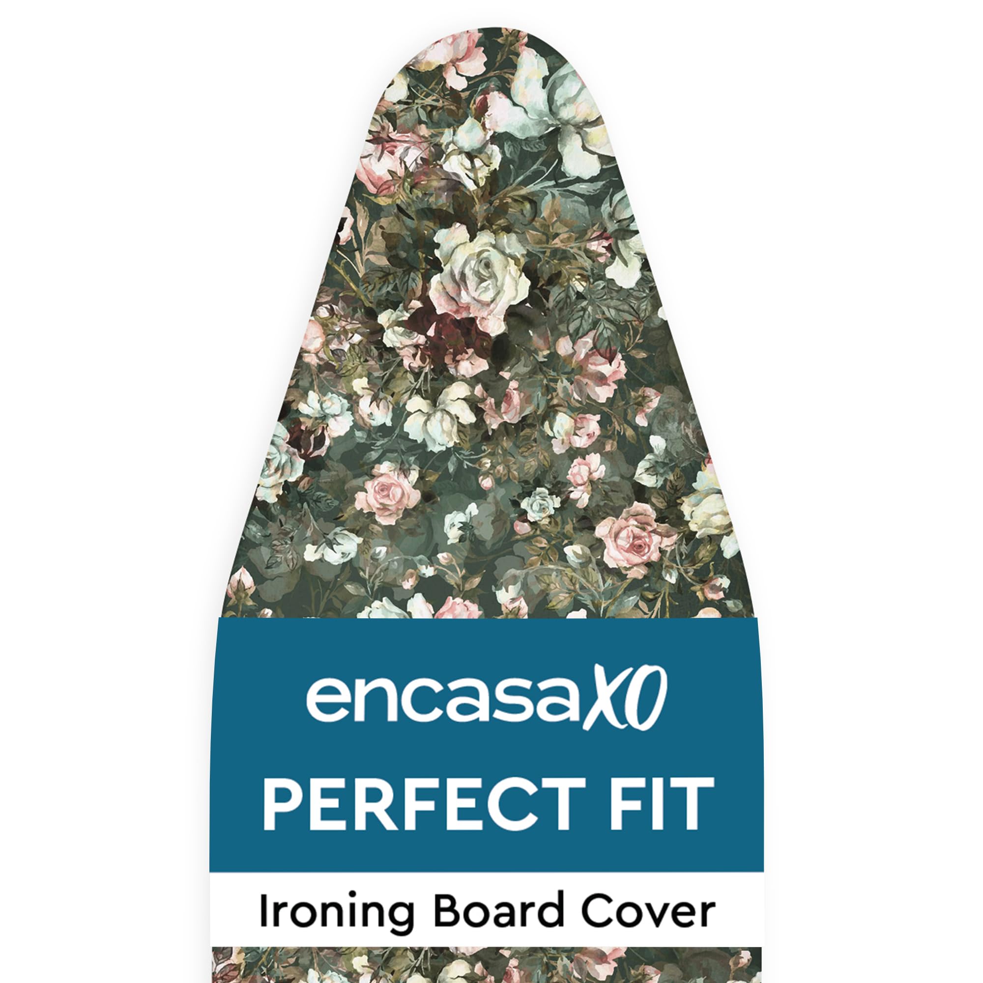 Encasa XO Ironing Board Cover, 4mm Thick Felt Pad, Heat Reflective Green Roses
