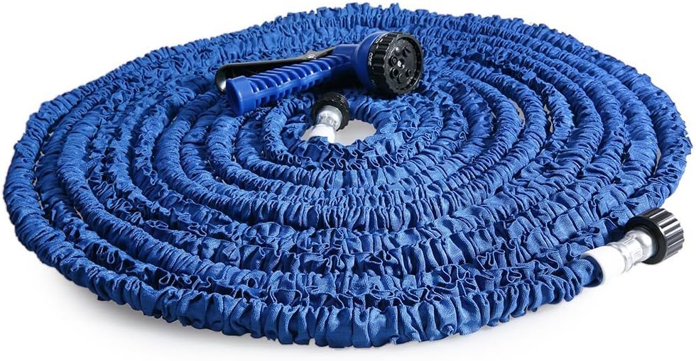 50FT 125FT Expandable Garden Water Hose Pipe with connector 7 in 1 Spray Nozzle for All Watering Needs (125FT, Blue)