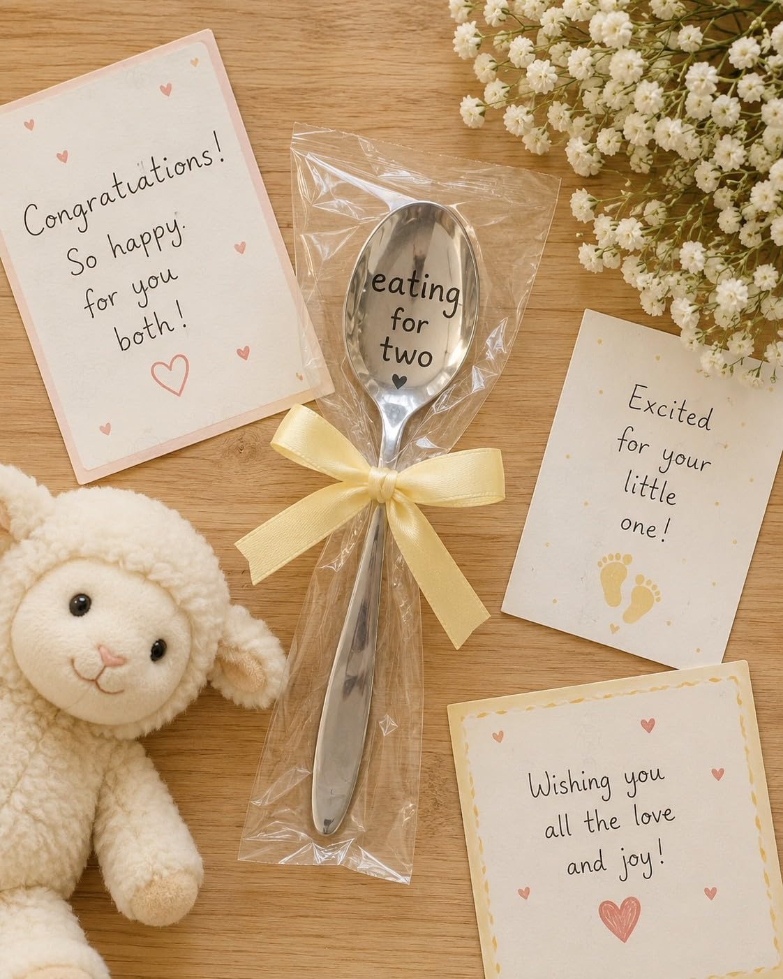 Eating for Two Engraved Spoon, 7 Inch Stainless Steel Pregnancy Announcement Gift for Mom to Be & Baby Reveal Keepsake
