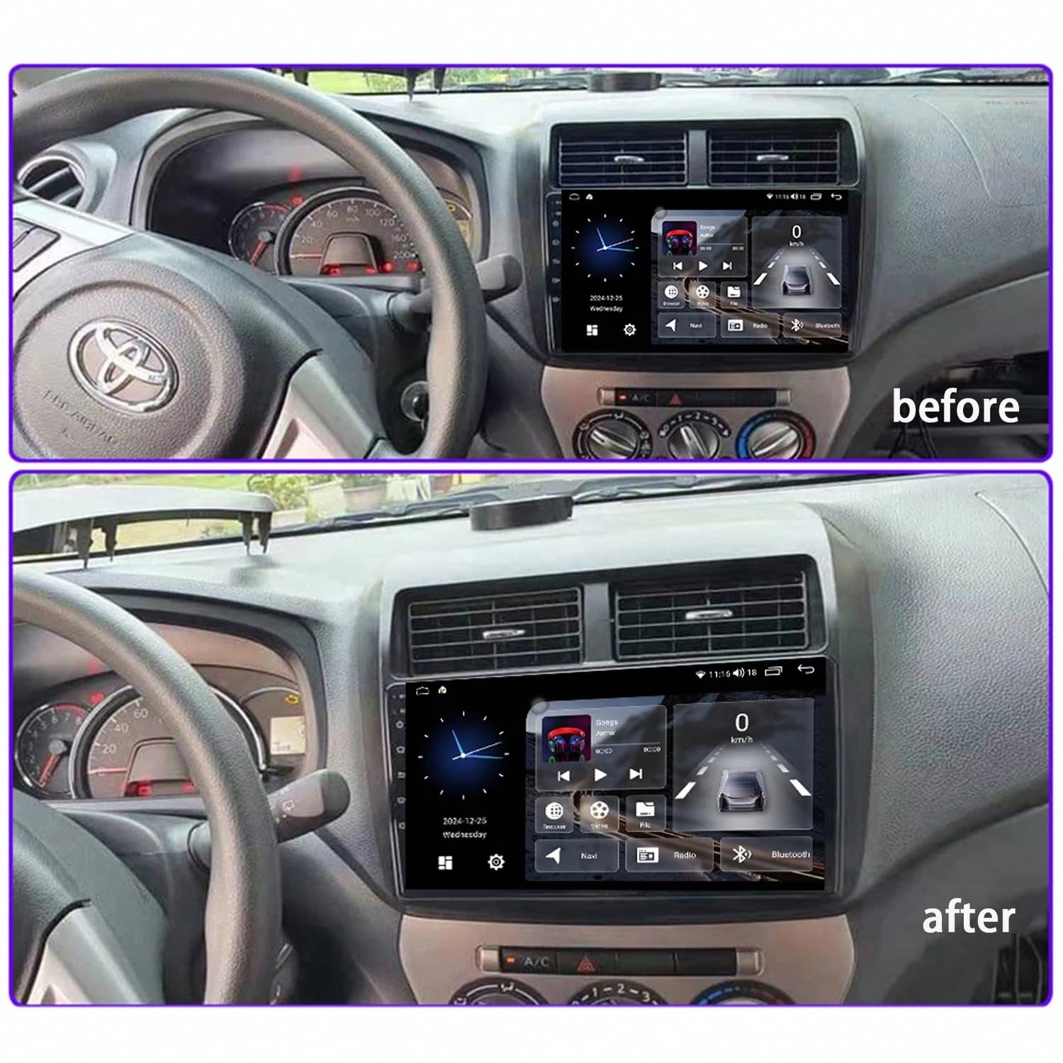 Radio Coche 2 DIN con Carplay Inalámbrico para Toyota Wigo Agya 2013-2019 Cámara Trasera - HD Pantalla Carplay Mirror Link - Portátil Radio Coche, 4 Nuclear 4G+64G