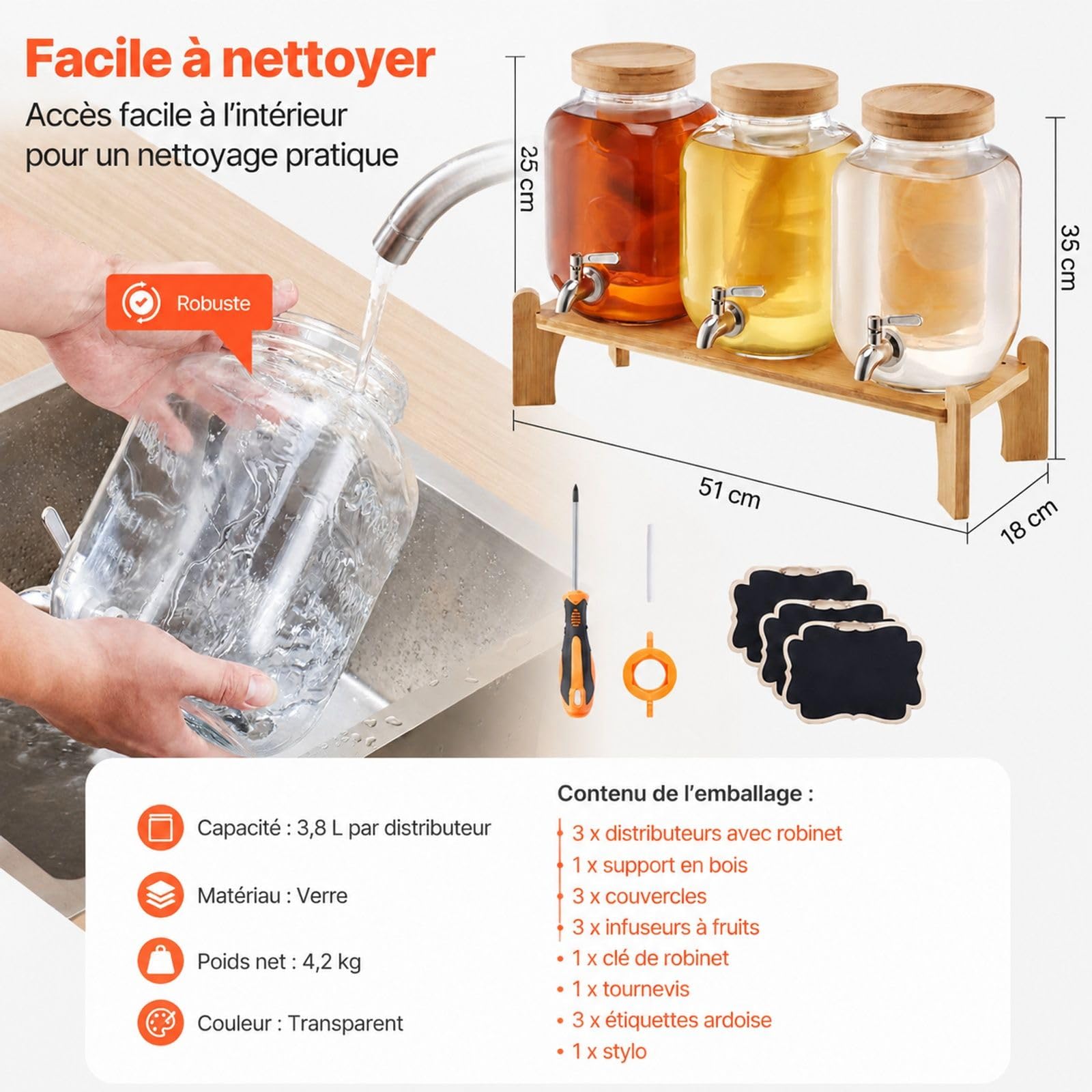 Getränkespender 3er Set aus Glas mit Zapfhähnen und Ständer für Saft Kaffee Partys und Bars