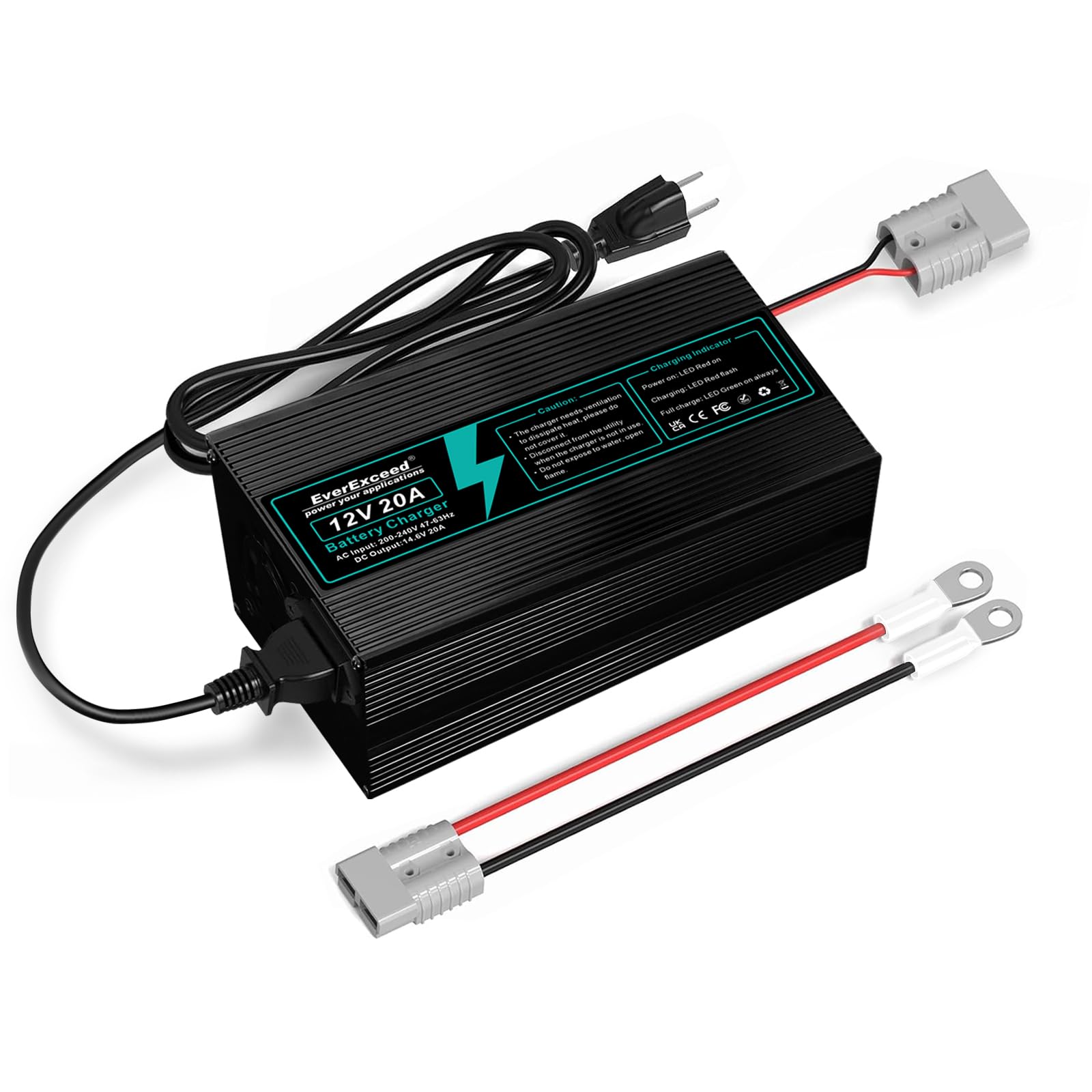 EverExceed 12V 20A Cargador de Batería de Litio 14.6V Lifepo4 Cargador AC-DC para Lifepo4 Lithium Deep Cycle Battery de Car Marine RV