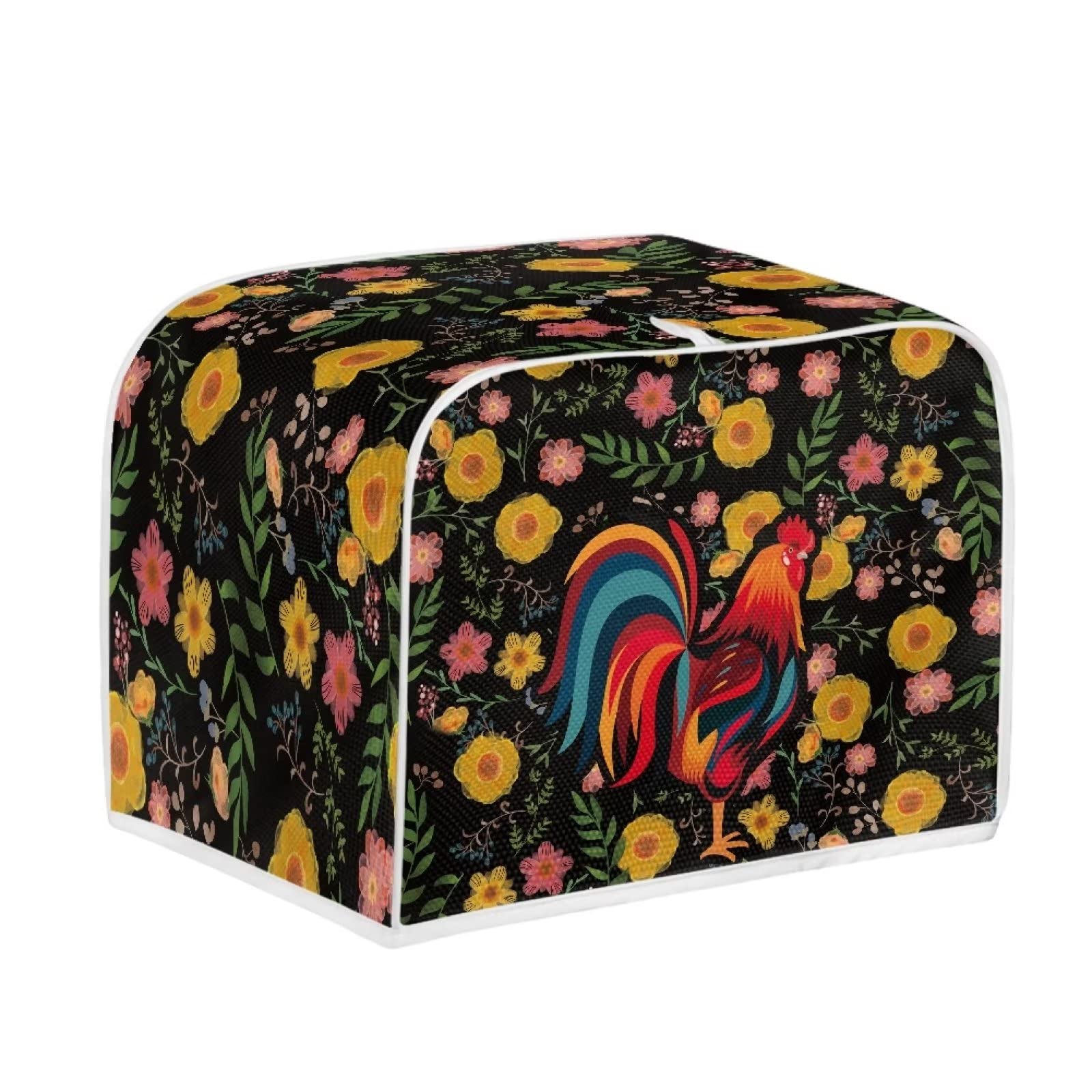 DISNIMO Floral Rooster 4-Slice Toaster Cover, Bread Microwave Toaster Oven Cover Kitchen Small Appliance Cover Bakeware Cover Organizer Bag Anti Fingerprint Protection Durable Bread Machine Cover