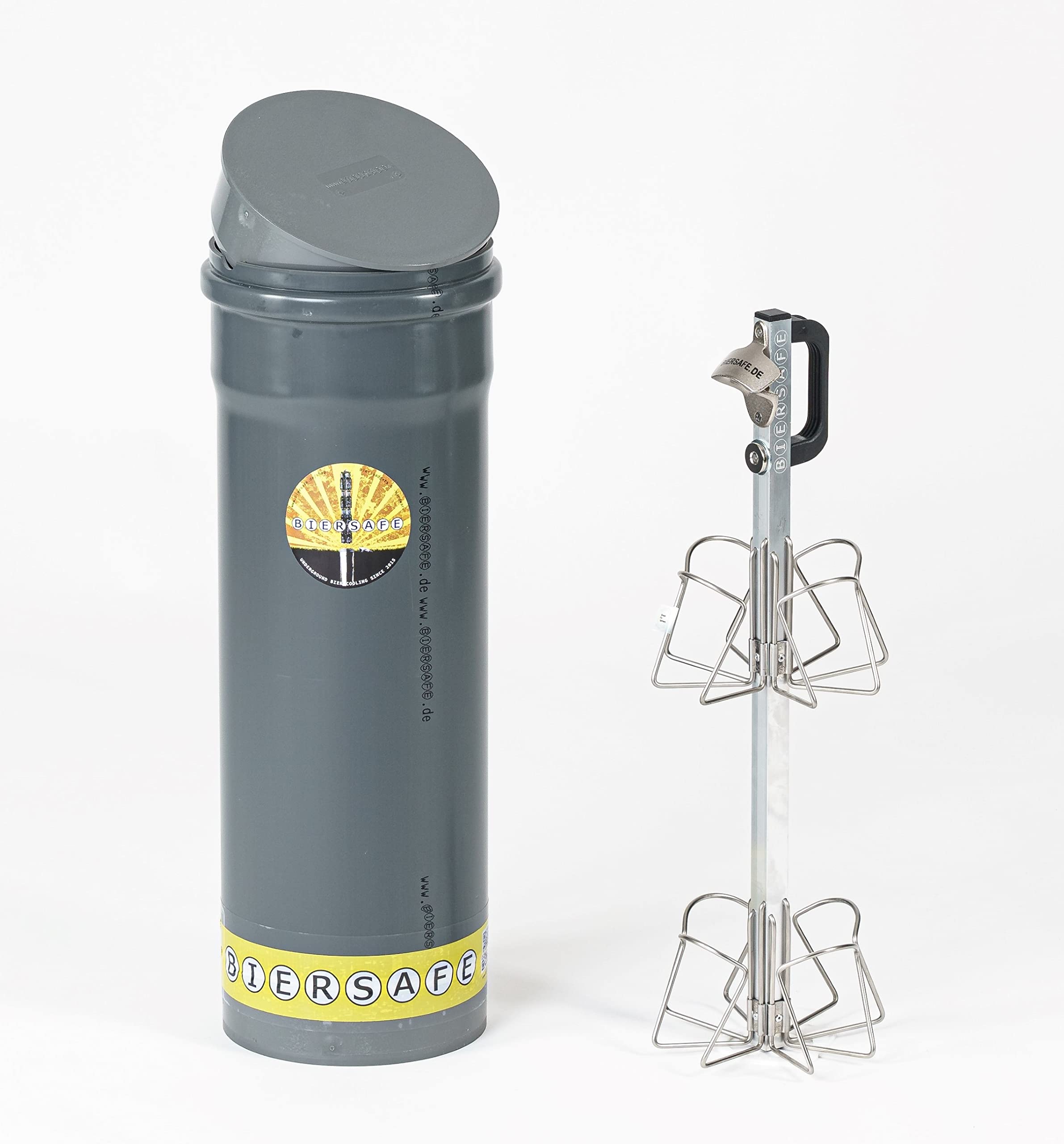 Biersafe - Piccolo supporto refrigeratore per 8 bottiglie di birra. Tubo refrigeratore da interrare, senza corrente.