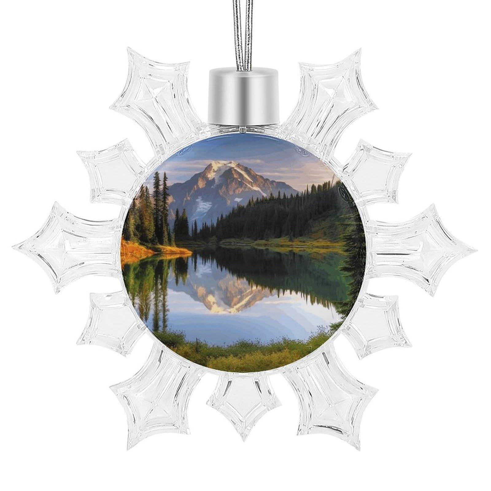 Mountain and Lake Pictures Snowflake Ornaments Cute Snowflake Pendant Exquisite Christmas Tree Ornaments for Christmas Weddings New Year Birthday Holiday Celebration