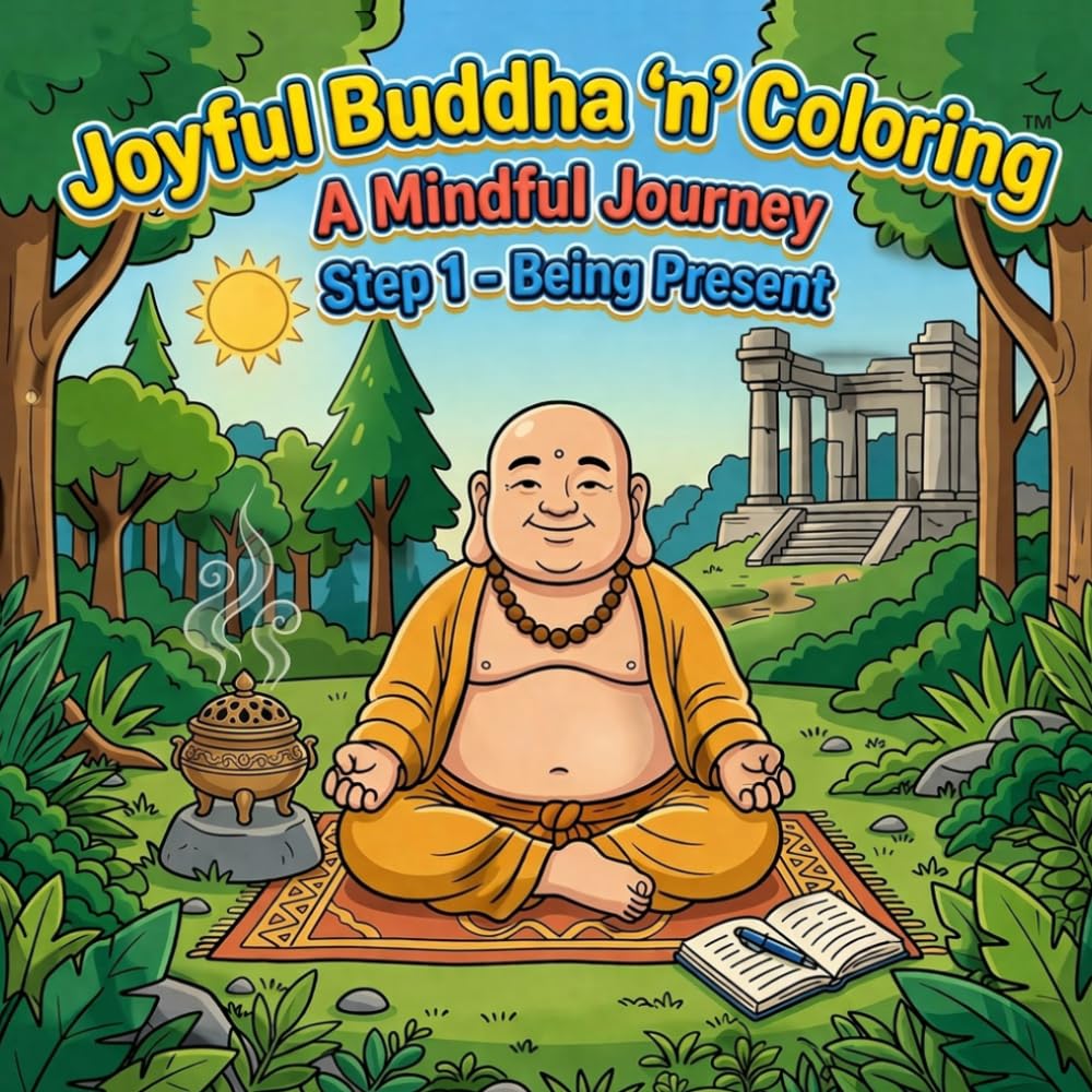 Joyful Buddha 'n' Coloring: A Mindful Journey, Step 1 Being Present: A Mindfulness Coloring Book for Adults Featuring Inspirational Quotes, Meditation ... Designs, and Peaceful Buddhist Inspired Art