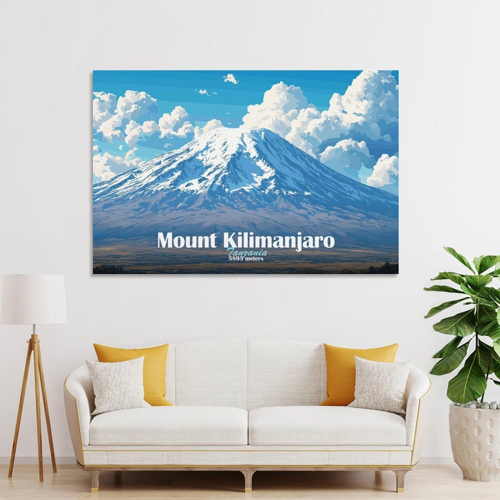 Junmoney Mount Kilimanjaro Illustration Decorative Wall Artwork 20x30inch(50x75cm), for Entrance Spaces, Stair Walls Or Halls, A Stylish Accent for Home Entrances