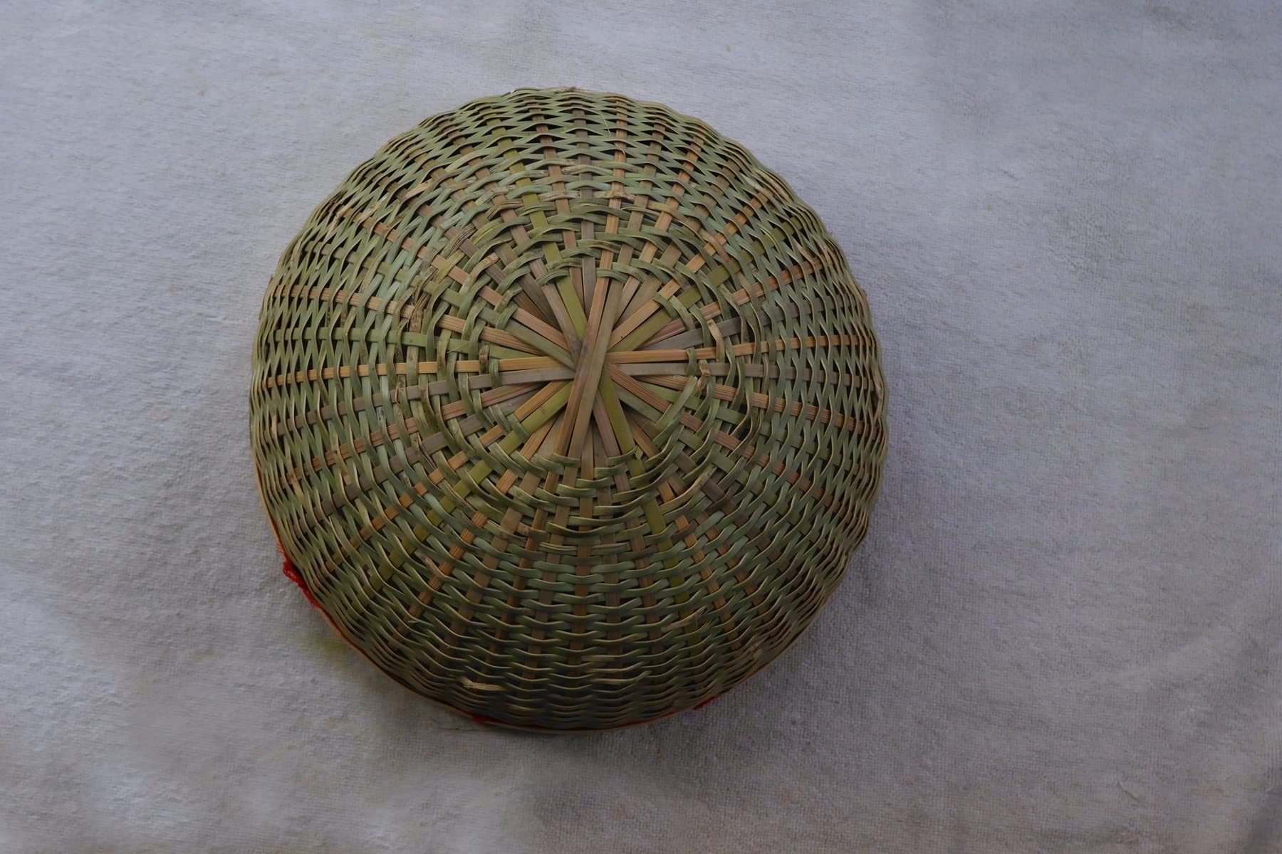 RSD Enterprise Abstract Hill Green (Outside) Bamboo Fruit & Vegetable Basket (Brown Inside) (30 cm Diameter) - Multipurpose - Chapati- Paratha - Roti- Hand Crafted Natural Bamboo Gift