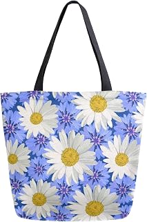 White Daisies Bolsa de ombro extra grande de lona utilitária para academia, praia, viagens, compras, ioga, academia, alça superior