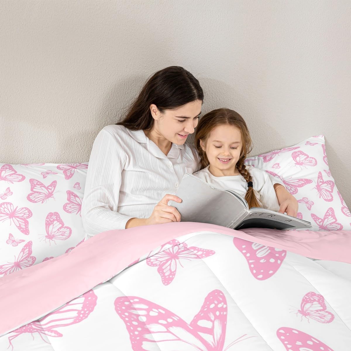 Feelyou Girls Butterfly Comforter Set Twin Size Pink Bedding Set for Kids Teens Chic Butterflies Duvet Quilt Dreamy Beautiful Bedroom Decor 2 Pcs with 1 Pillow Cases