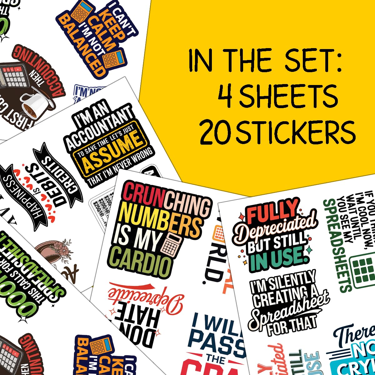 20pcs Accounting Stickers, Funny Gifts for Accountants Waterproof Decals for Water Bottles Laptop Luggage Computer Scrapbooking Teens Adults Girls Kids Funny Party Birthday Decorations