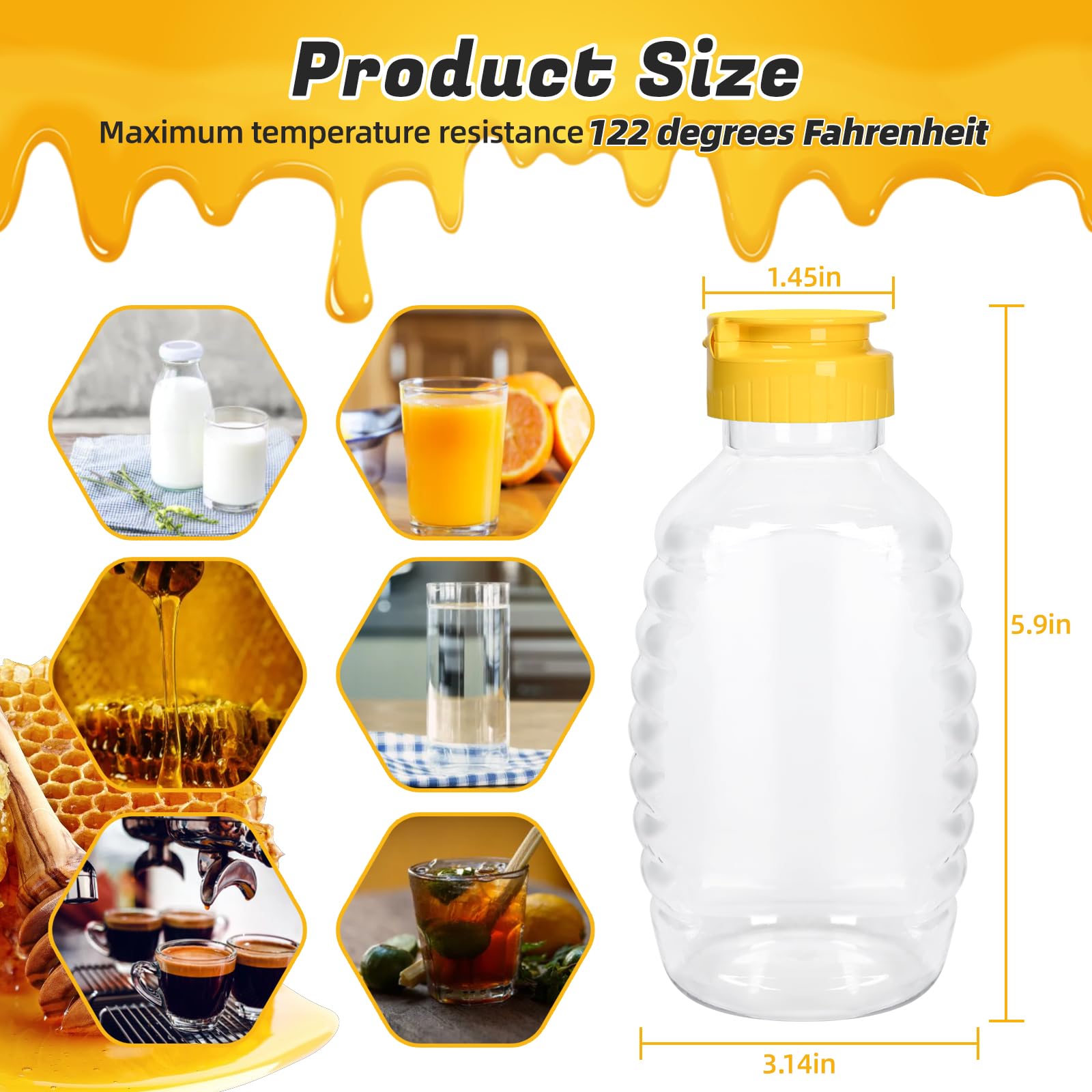 24 Pcs Clear Plastic Honey Bottles Plastic Skep Style Jar Honey Squeeze Bottle Empty Refillable Honey Dispenser With Flip Top Lids Leak Proof Honey Containers Holders For Storing And Dispensing 32oz P 371912777 - View #3