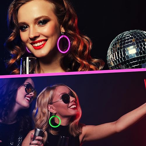 Miniatura 5 de Paquete de 12 aretes de aro que brillan en la oscuridad, suministros de fiesta de Halloween, decoraciones de fiesta de Halloween, aretes de neón en