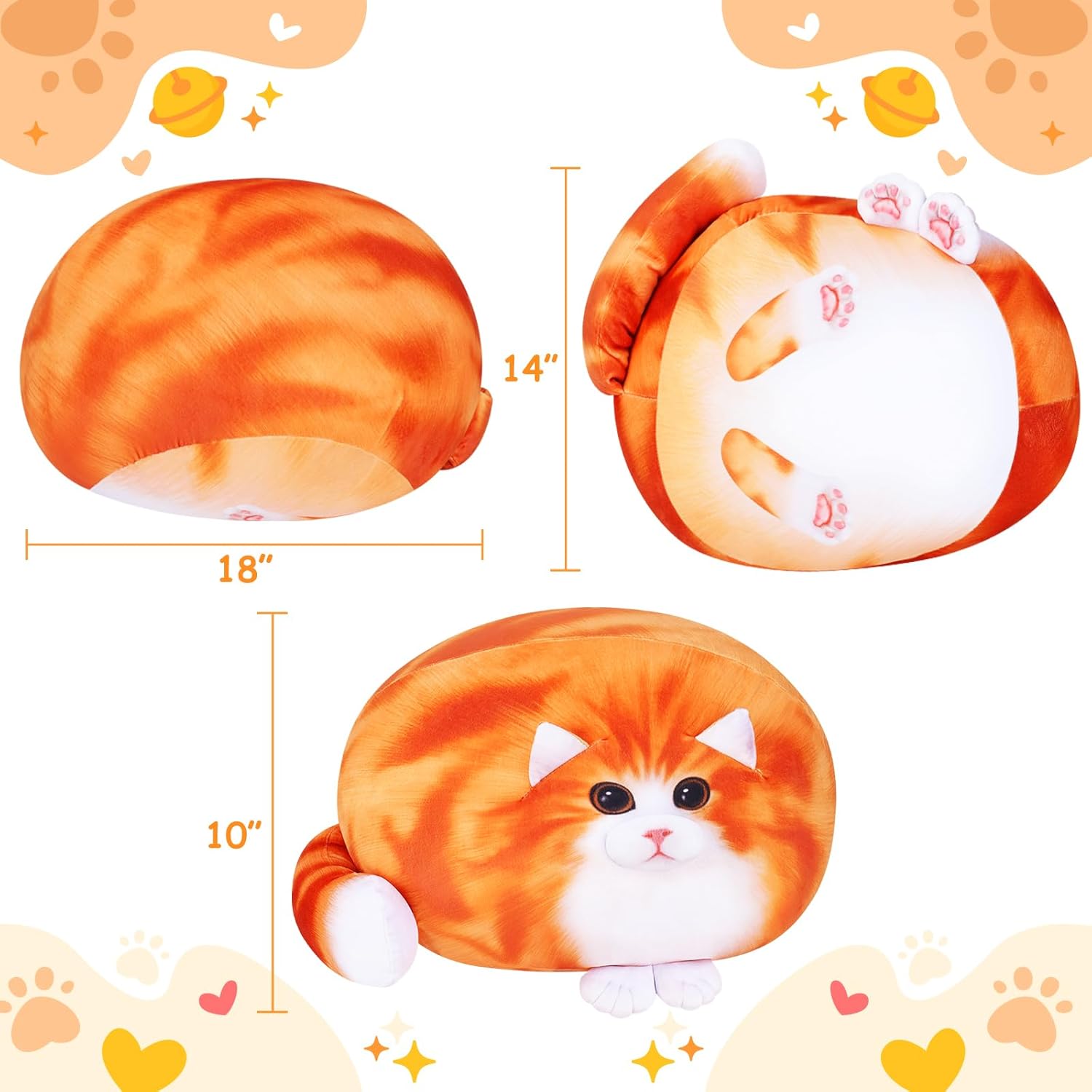 Achwishap Cat Plush,Soft Cat Stuffed Animals,Kawaii Cat Plush Toys,Cute Plushies Cat Body Pillow,Kitten Stuffed Animal Hugging Pillows Plushies Gifts for Kids Adults Birthday(Orange Cat,18”) - Image 2