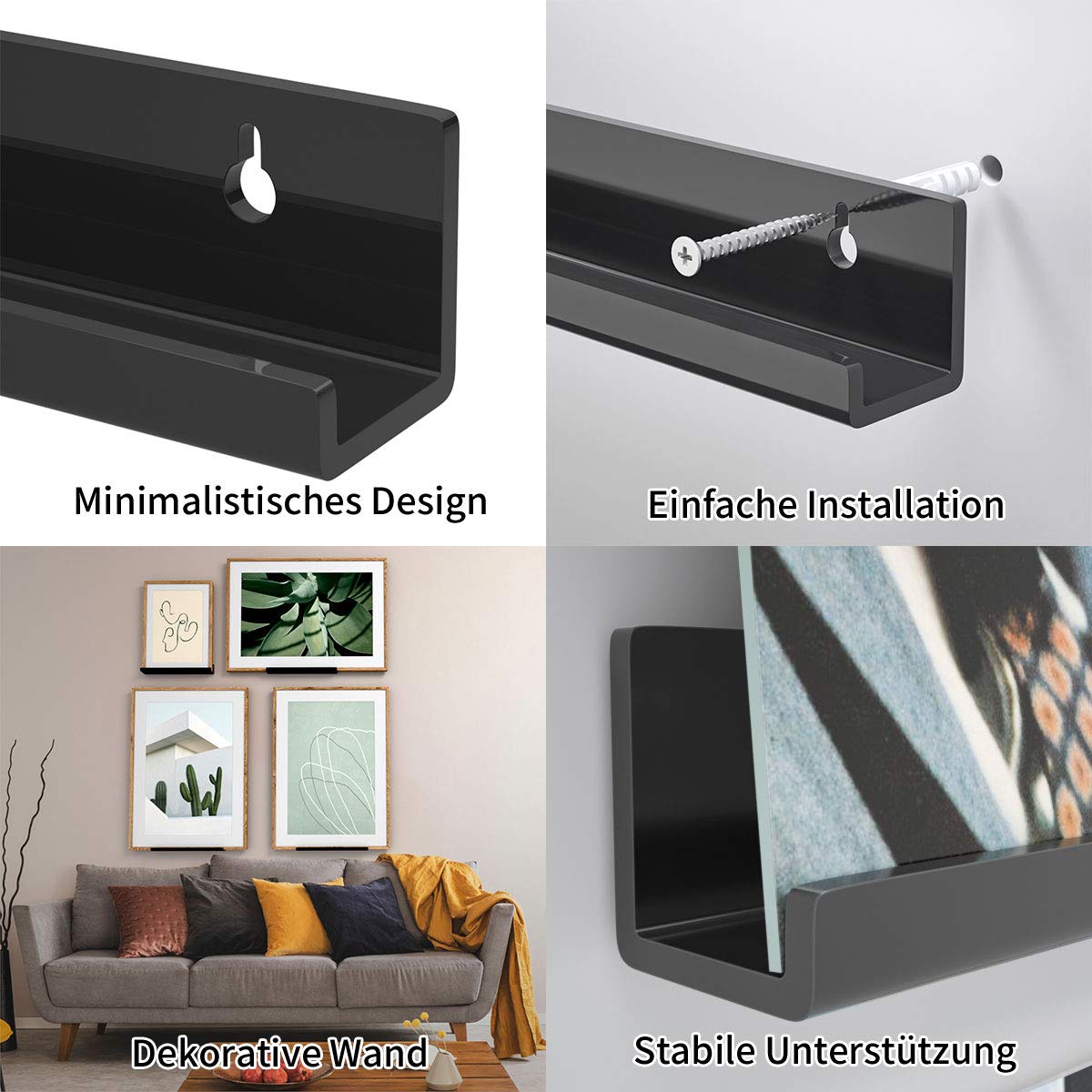 HIIMIEI Acryl zwevende planken 6 stuks voor platen foto's en boeken, 31,6 x 13,2 x 5,6 cm platenstandaard | wandrek met 13 stuks wandschroeven - helder