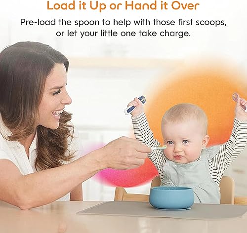 Miniatura 4 de NumNum - Juego de 2 cucharas de entrenamiento para bebés y niños a partir de 6 meses, primera etapa, para destete guiado por el bebé, silicona,