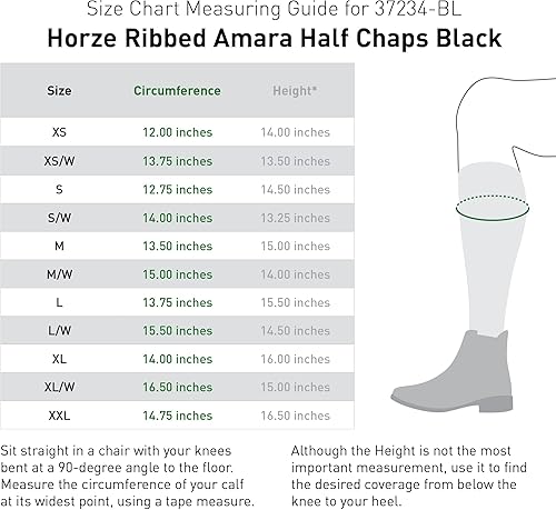 Miniatura 2 de HORZE Amara Adulto Ecuestre Media Chaps  Par de Cuero Sintético con Cremallera  Tabla de tallas precisa en las imágenes