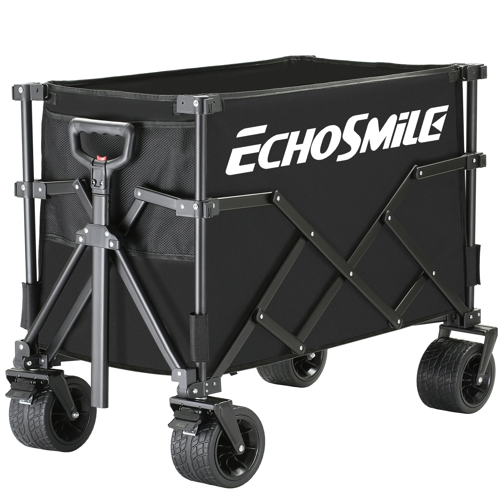 EchoSmile 4XL Carro plegable de 220 kg – Carro de playa con ruedas grandes todo terreno – Carro de la compra portátil con freno – Carro de camping plegable para exteriores