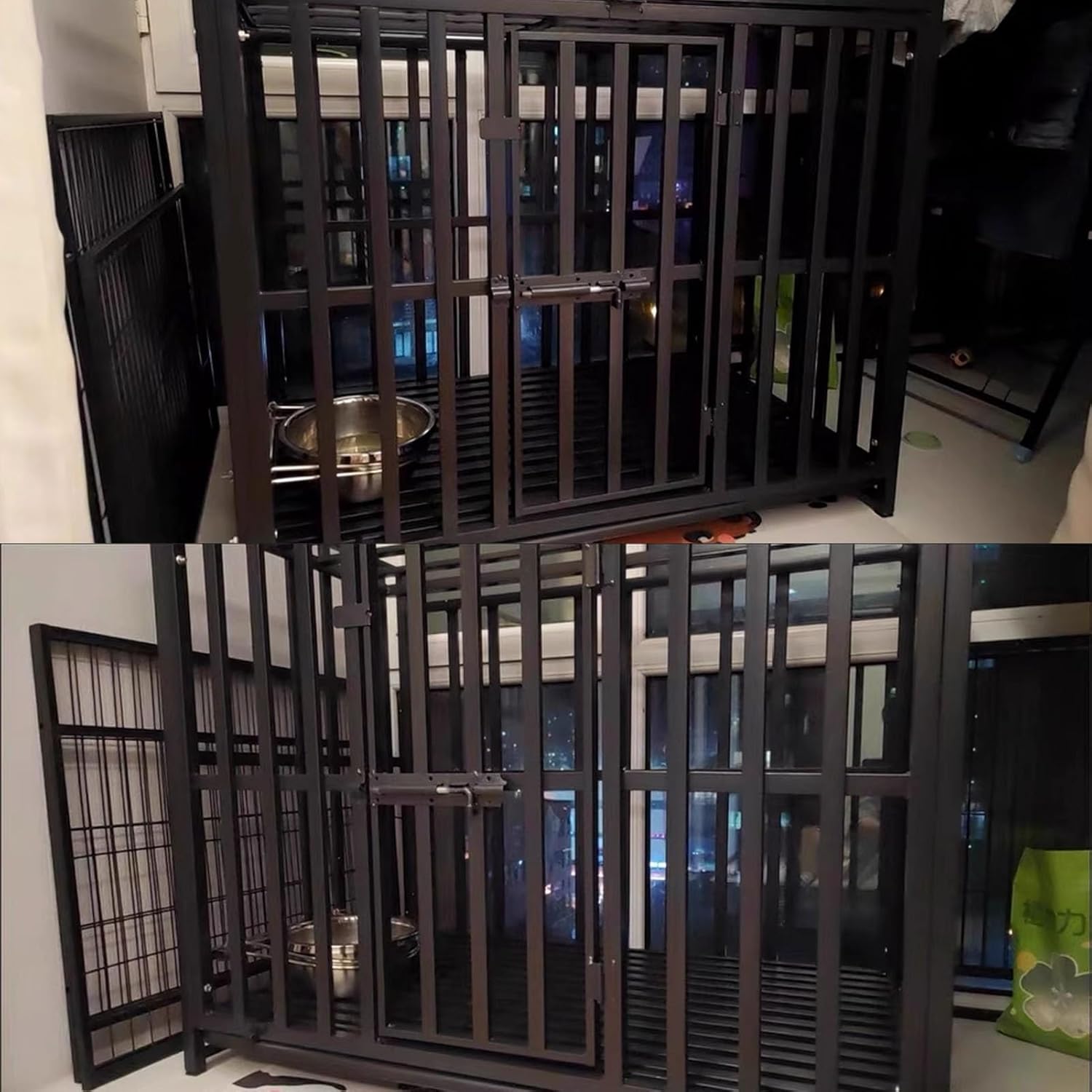 Indoor Cat Cage, Black Iron Cat Enclosures, with 4 Swivel Casters Indoor Cats Cage, Bold Encryption Square Tube Cats Playpen(42.1x26.7x38.1in)