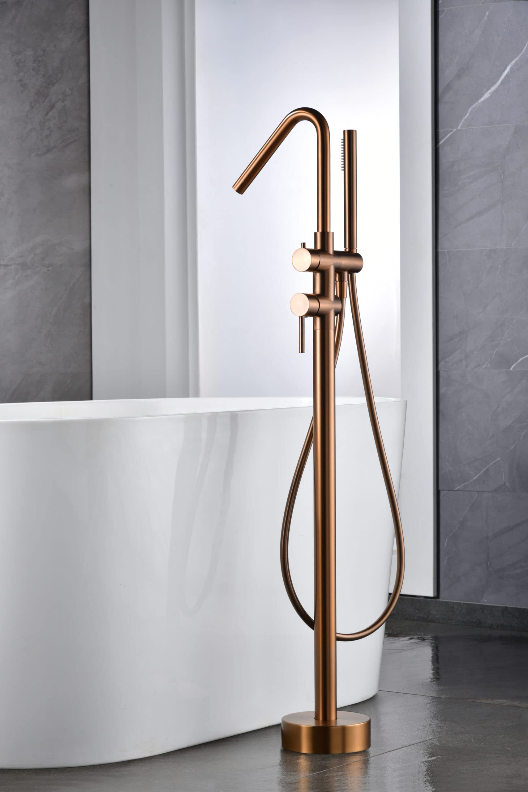 IMEX - Grifo bañera exenta - Monomando Baño-Ducha A Suelo - Griferia baño - grifo para tina de baño - SERIE CORCEGA Oro Rosa Cepillado - BBECO1/ORC