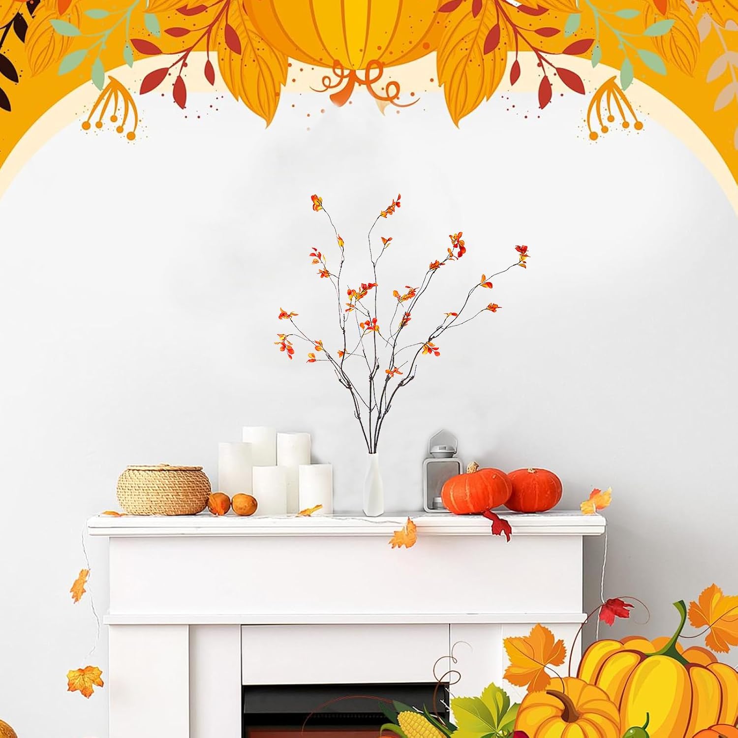 4pcs 38"Fall Artificial Ficus Branches Greenery Branches, Autumn Fake Plants with Stems Faux Yellow Leaf Shrub Bushes for Home Indoor Centerpiece Vase Filler,Thanksgiving Banquet Decor(Orange) - Image 6