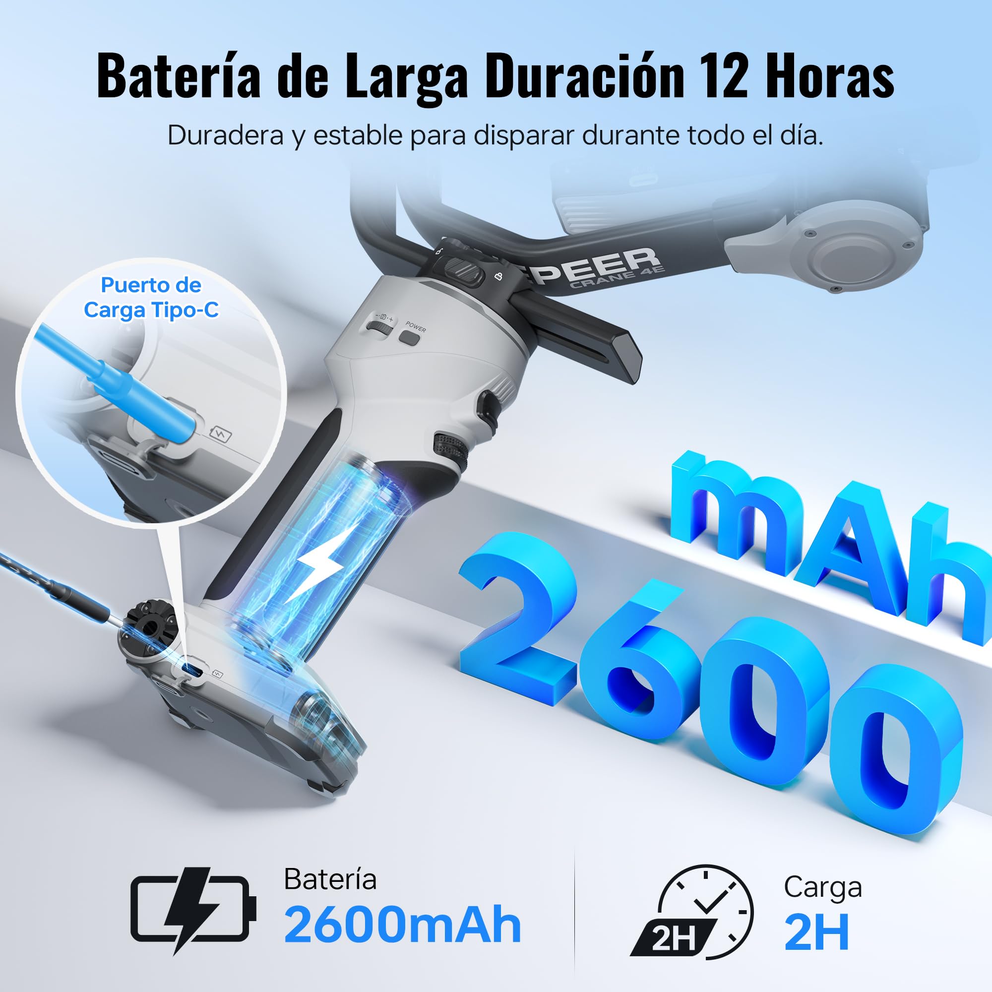 ZHIYUN CINEPEER Crane 4E Estabilizador de Cámara, 3 Ejes Gimbal para Cámara DSLR y Mirrorless, Ligero, Estabilizador Gimbal para Nikon/Canon/Sony/Panasonic/Fujifilm, Gris Claro