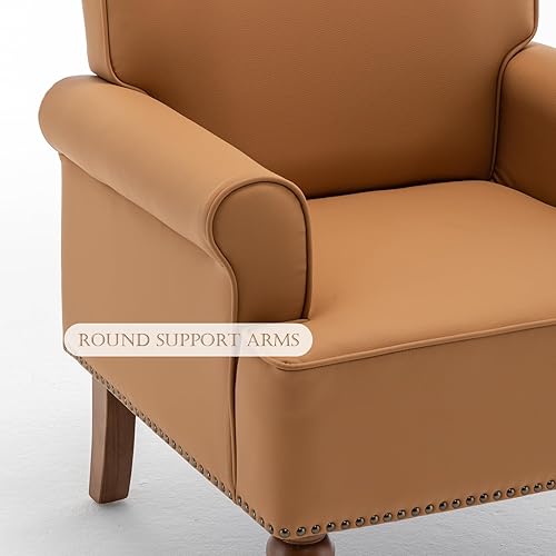 Miniatura 8 de HOMEFLEX Silla decorativa, sillas de sala de estar de piel sintética con ribete de cabeza de clavo, sillón de mediados de siglo con patas de madera