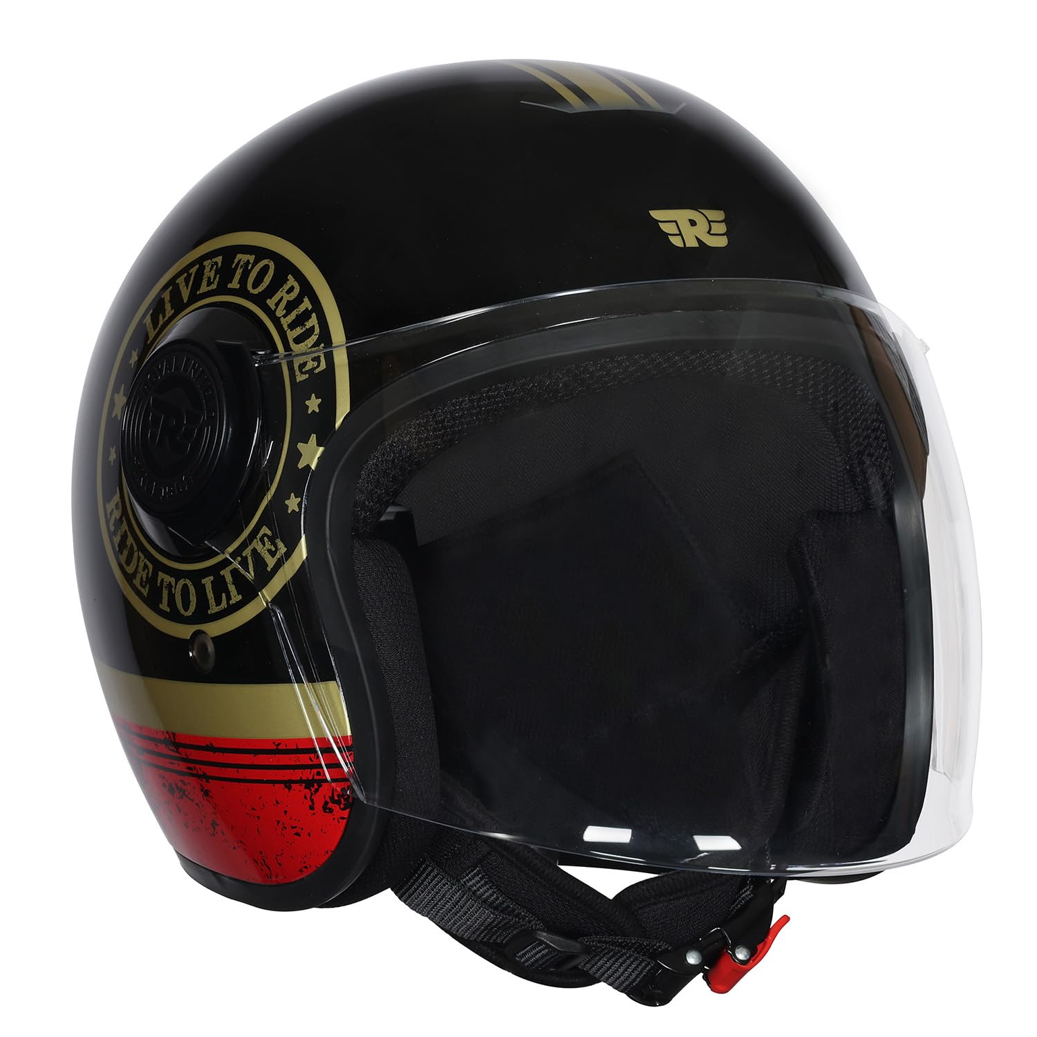 ROYAL ENFIELD Copter Live to Ride Open FACE Helmet Black & Gold L
