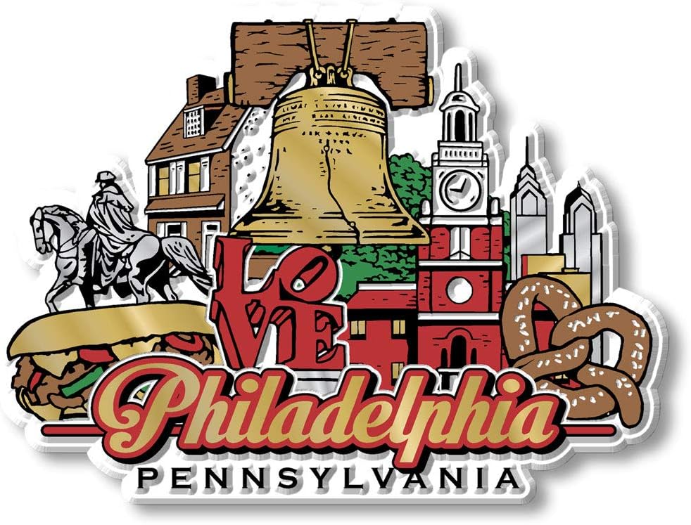 Philadelphia City Magnet by Classic Magnets, Collectible Souvenirs Made in The USA, 3.9" x 2.9"