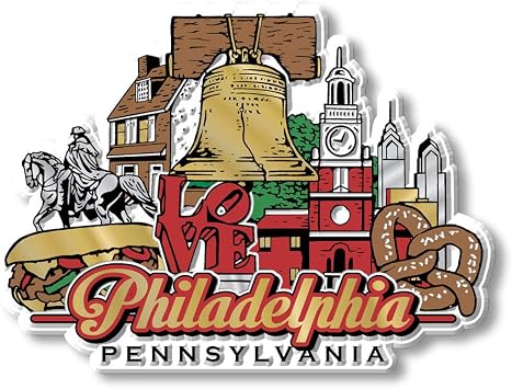 Philadelphia City Magnet by Classic Magnets, 3D Rubber Vintage-Style Collectible Souvenirs and Gifts Made in the USA, 3.9" x 2.9"