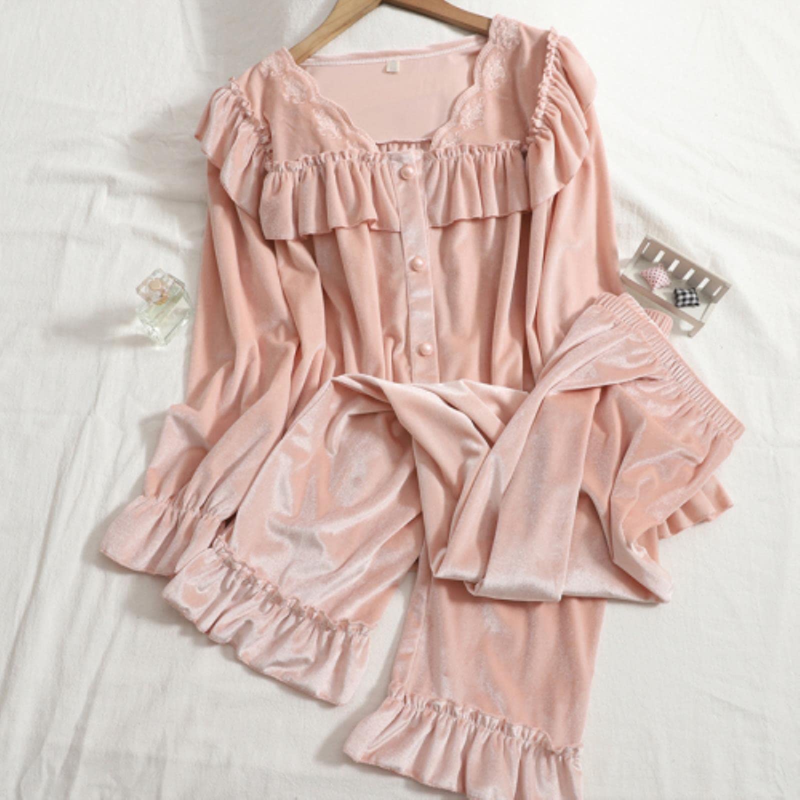 Pigiama Donne Due Pigiama Pigiama Autunno Inverno Nuovo Sweet Fairy Firny Velvet Bresed Breasted Breaded Top Allentato Top Harem Pants