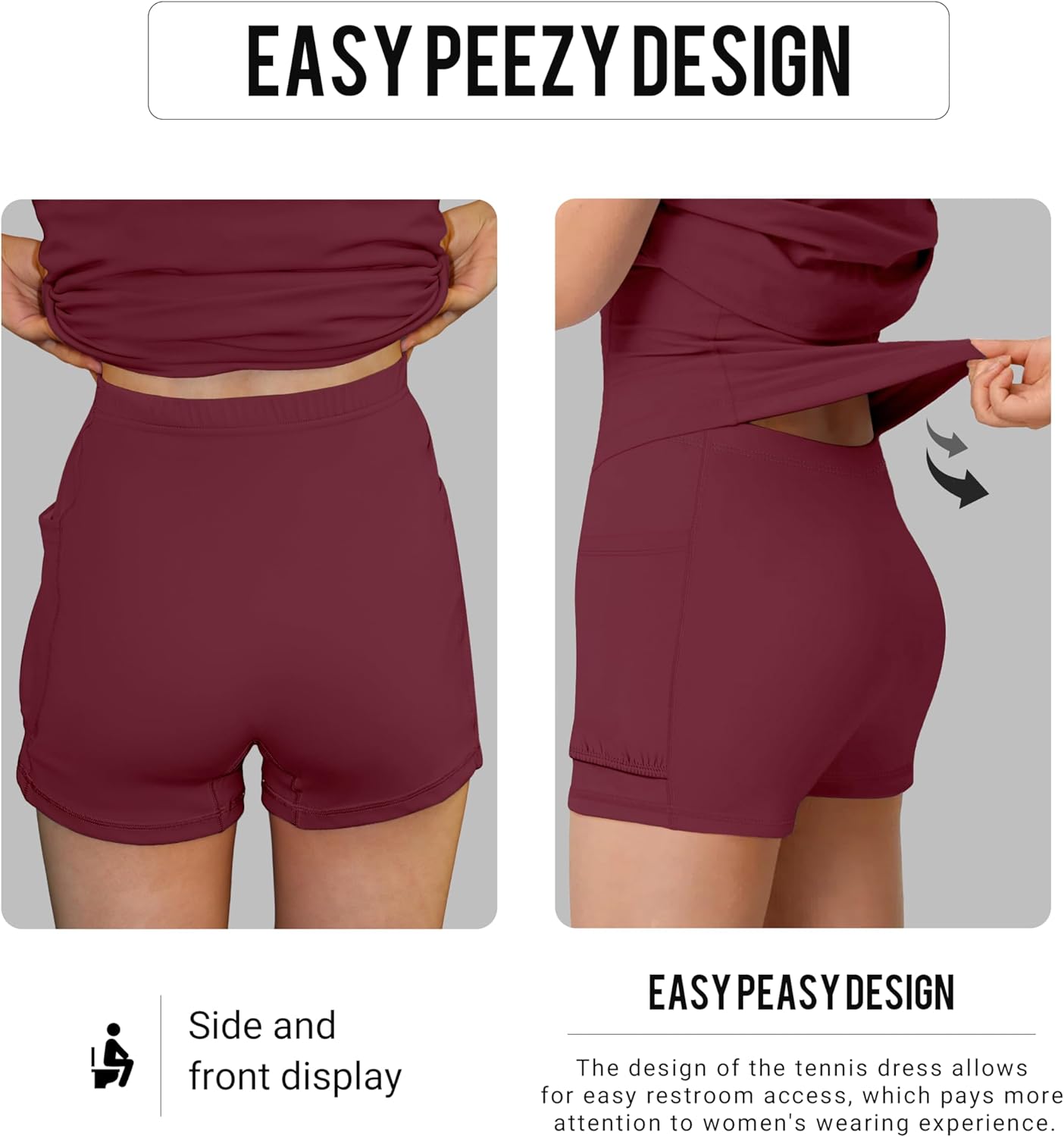 Womens Activewear Tennis Dress - Built in Shorts with Pockets and Bra Golf Athletic Workout Dresses - Image 6