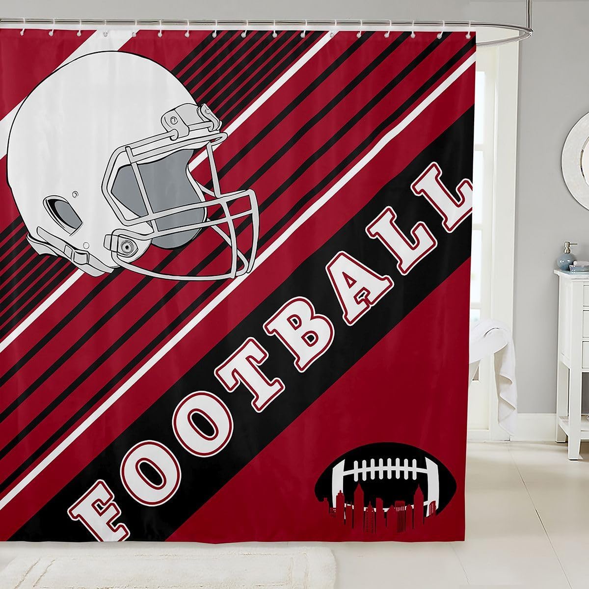 Erosebridal 3D Football Fabric Shower Curtain Gridiron Fans Bathroom Shower Curtain Set International Sports Seasonal Shower Curtain Stripes Grunge Style Bath Curtain 72" Wx72 L