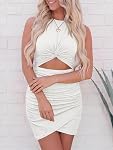 BTFBM Dresses Women Sleeveless Crew Neck Bodycon Cutout Mini Dress | Twist Knot Front, Hollow Out Wrap Design, Tank Top, Stretchy Fabric, Slim Fit, Resort Wear 2026, Womens Summer Dresses