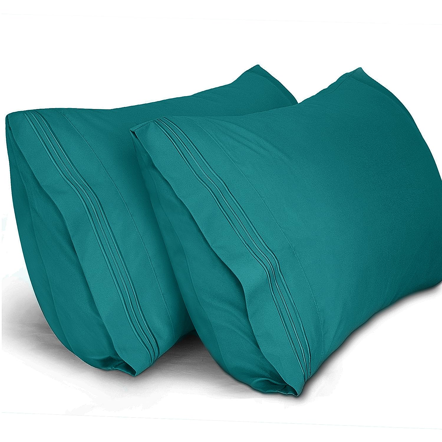 Lirex Lake Blue Pillow Cases 2 pack, 1800 Thread Count Embroidered Queen (50x75 cm) Size Soft Brushed Microfiber Pillowcases, Machine Washable Wrinkle Free Breathable.