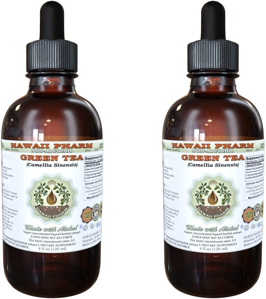 Hawaii Pharm Green Tea Alcohol-Free Liquid Extract, Green Tea (Camellia Sinensis) Dried Leaf Glycerite Natural Herbal Supplement 2x2 oz