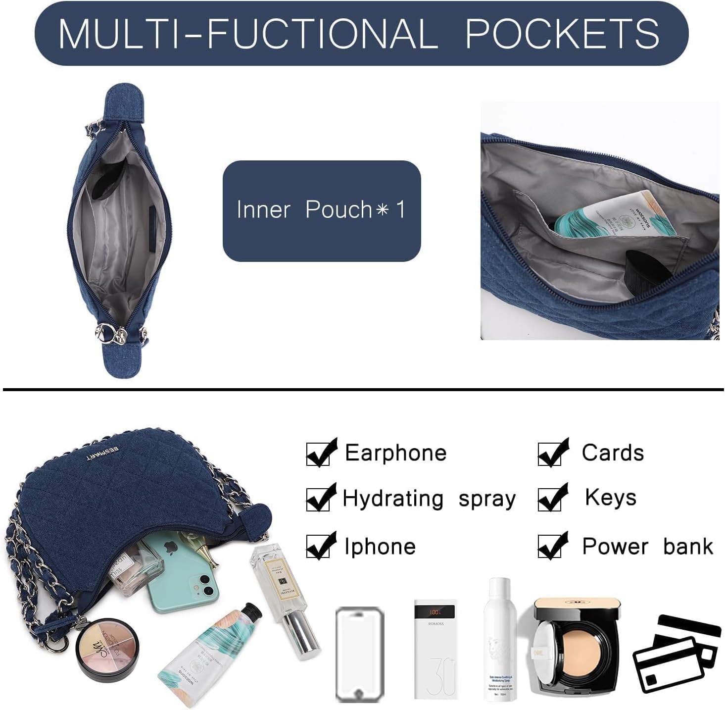 BESMART Denim Crossbody Bag Quilted Shoulder Bags for Women - Image 7