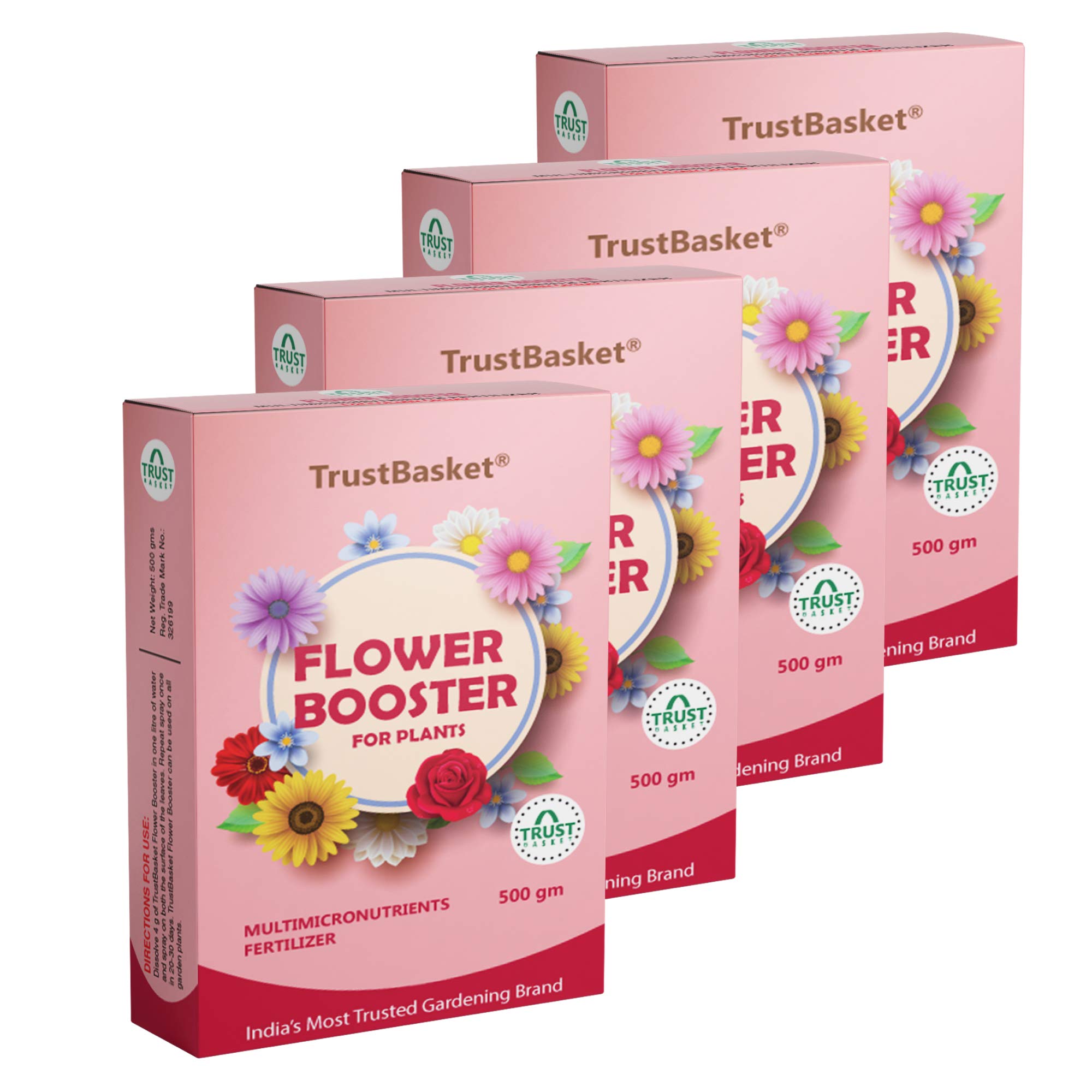 TrustBasket Flower Booster (Set of 4) - 500 Gram | Essential Organic Fertilizer - Contains All The Essential nutrients to Promote Flower Production | Can be diluted to More Than 125 liters (B07MS14QMN) Amazon Price History, Amazon Price Tracker
