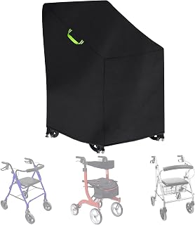 Klmnop Rollator Walker Cover, Waterproof Heavy Duty 420D Walker Cover for Seniors, Rollator Folding Walker Accessories with 2 Reflective Strips Fit Walkers with Wheels and Seat(Black)