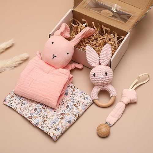 Juego de regalo para bebé recién nacido, 4 piezas, esencial para bebé recién nacido, juego de baño con manta de bebé, sonajero para bebé, regalo