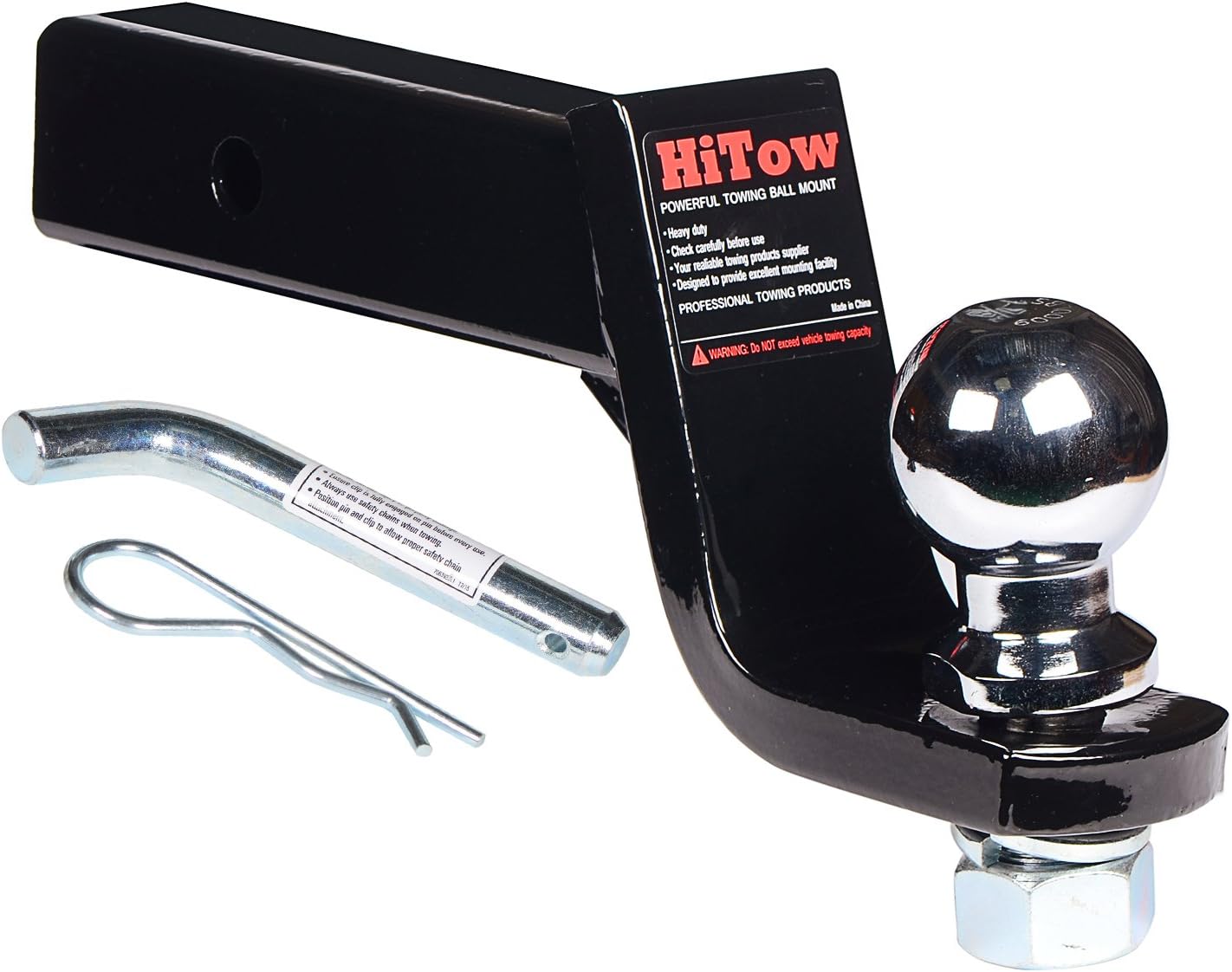 HiTow Trailer Hitch Loaded Ball Mount Class II 4" Drop with 1-7/8" Hitch Ball & 5/8" Pin Kit (GTW 3,500 lbs)