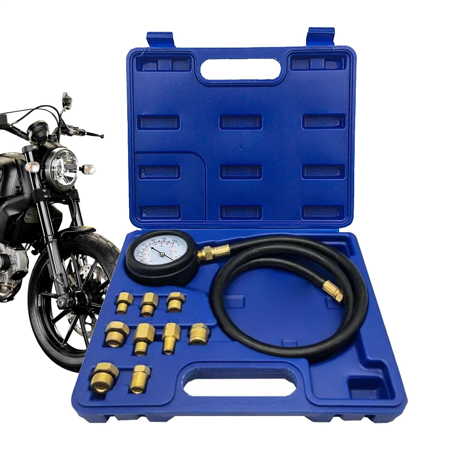 Compression Tester Adapter Kit, Compression Test Gauge Detector, Double Scale Range Car Diagnostic Tool, Long Reach Hoses, Case for Automotive Enthusiasts