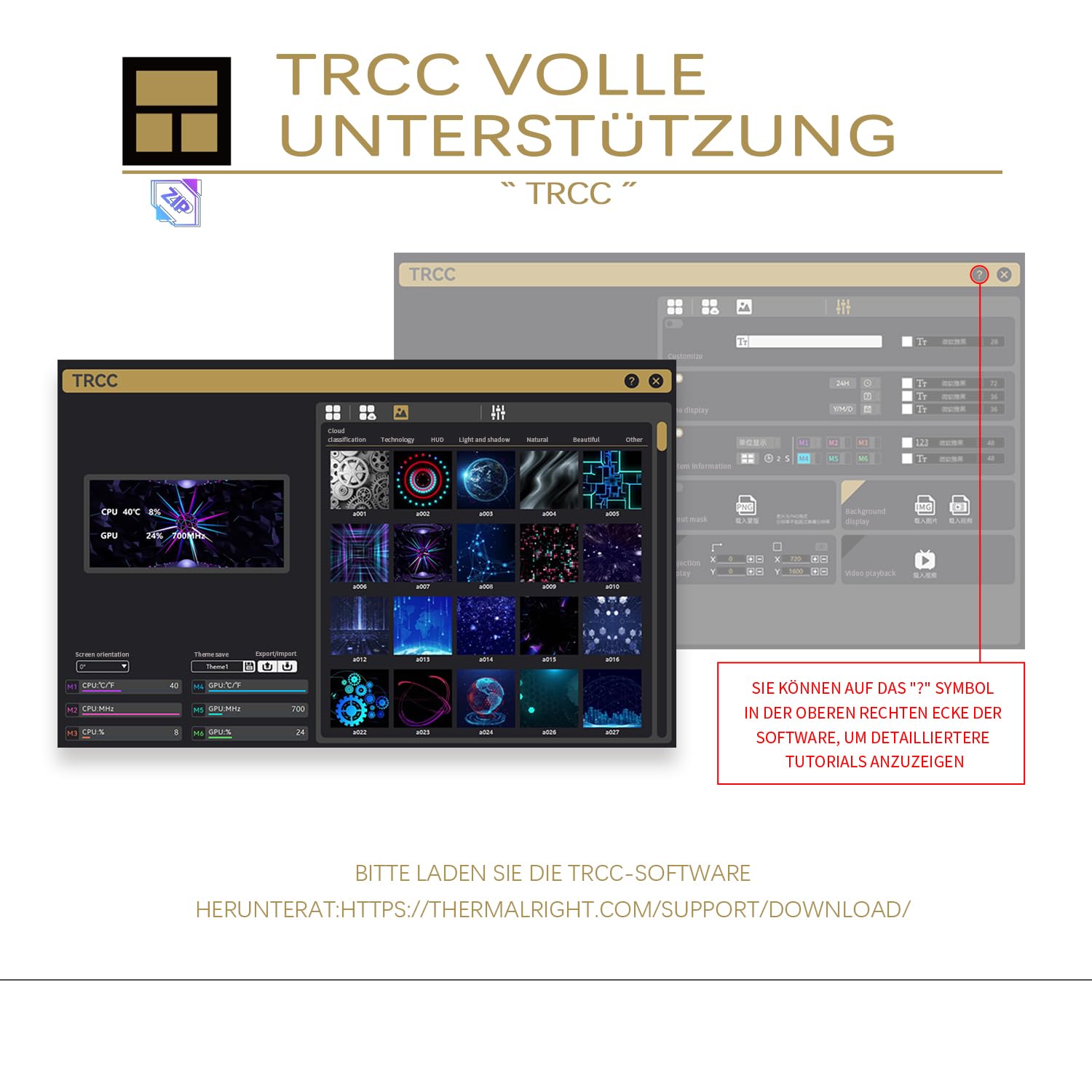 TR Thermalright Trofeo Vision Black Écran LCD IPS 6,86 pouces Résolution 1280 x 480 - Peut être fixé au châssis/refroidisseur liquide du processeur, images/vidéos dynamiques DIY, noir