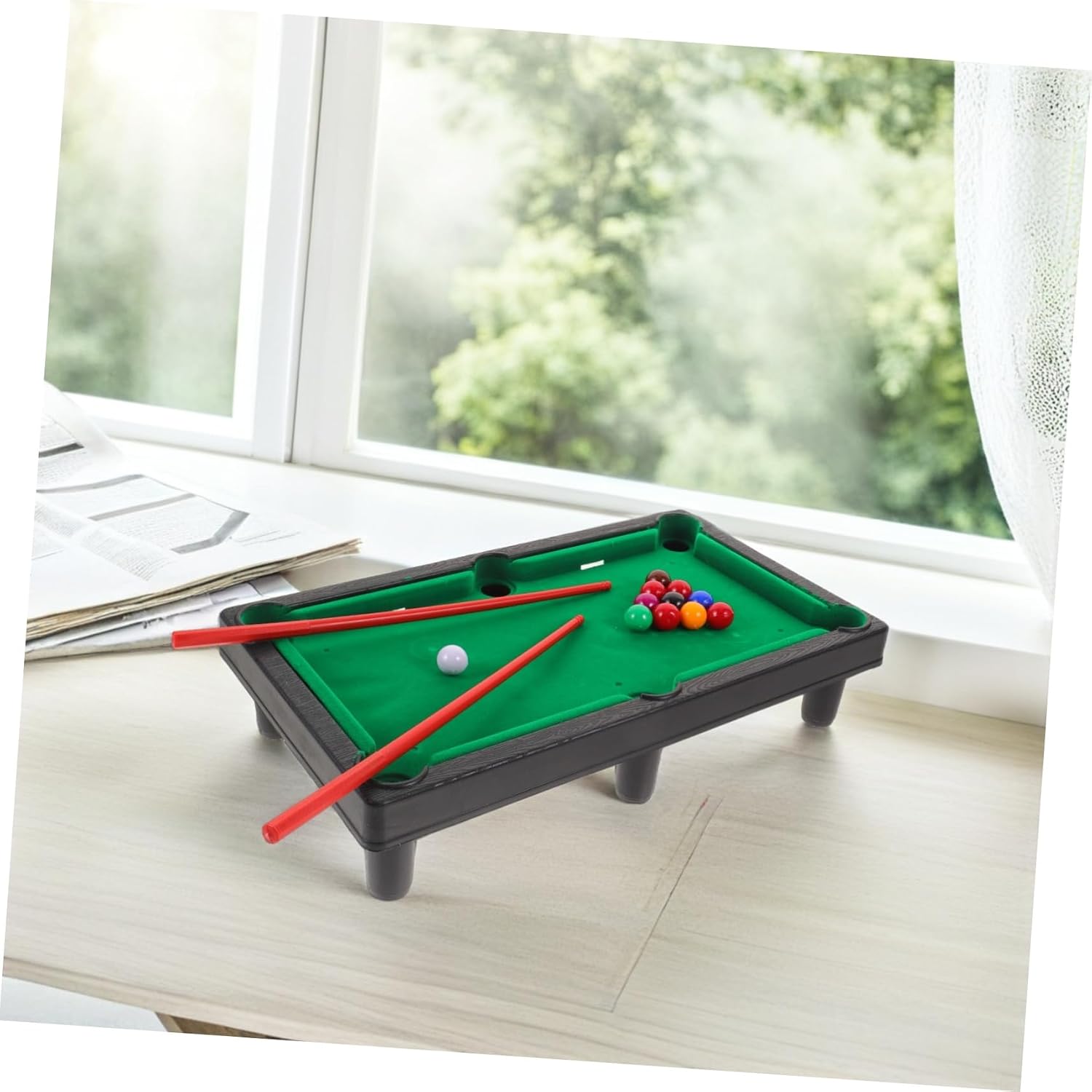 VICASKY Miniature Pool Table Portable Desktop Mini Billiard Game for Family Fun Hand Eye Coordination Fine Motor Skills Development Includes Balls Cues and Table Accessories