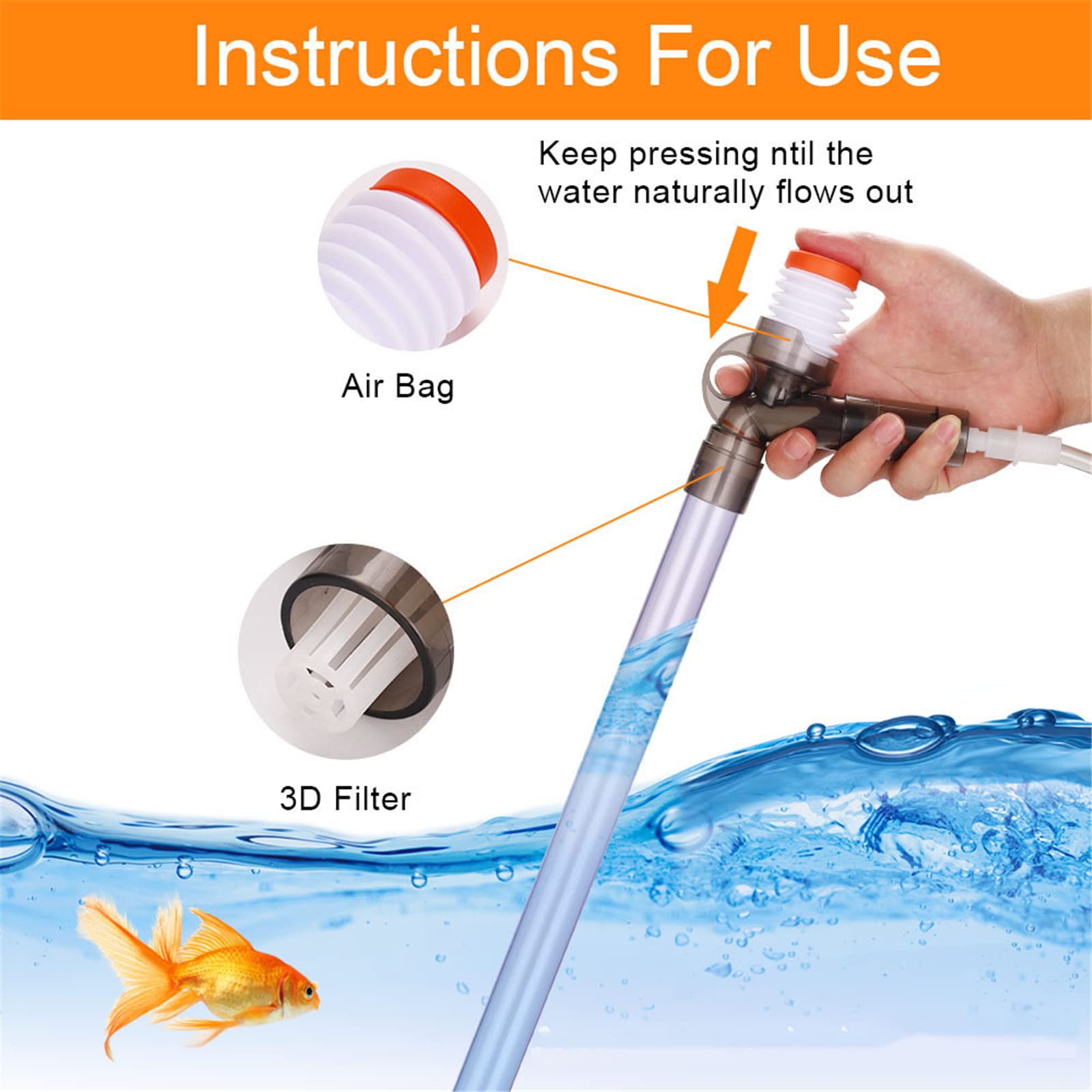 Kit de Limpiador de Grava para acuarios, Limpiador de Tanques de Peces acilita el Cambio de Agua sin Quitar Peces y Plantas, Bomba de sifón de vacío de liberación rápida